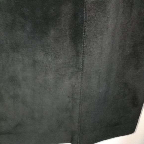 Vintage 80s Black Suede Leather Blazer & Knee Length Skirt 2 Piece Skirt Suit M - Picture 8 of 16